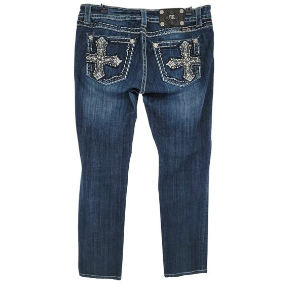 Miss Me Skinny Low Rise Cross Embellished Denim Blue Jeans 32 VTG Y2K 90s - Picture 2 of 12
